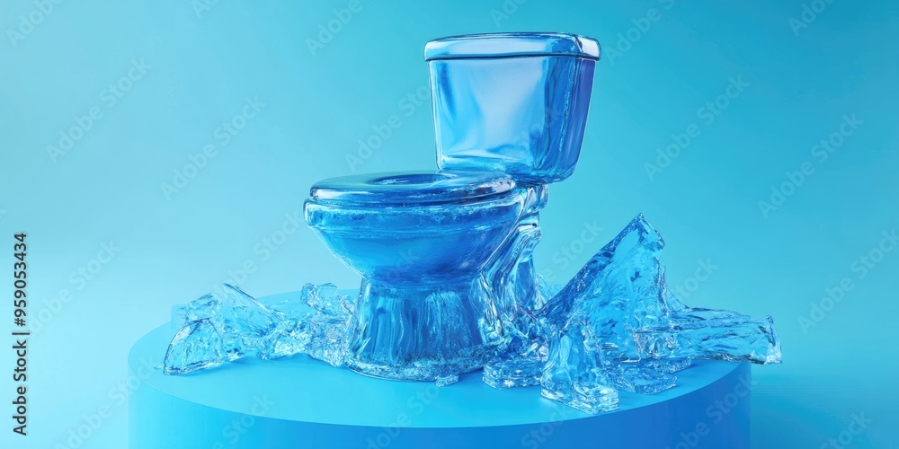 Aufkleber cracked blue ice toilet symbol on a blue podium social media icon for web presentation and design te