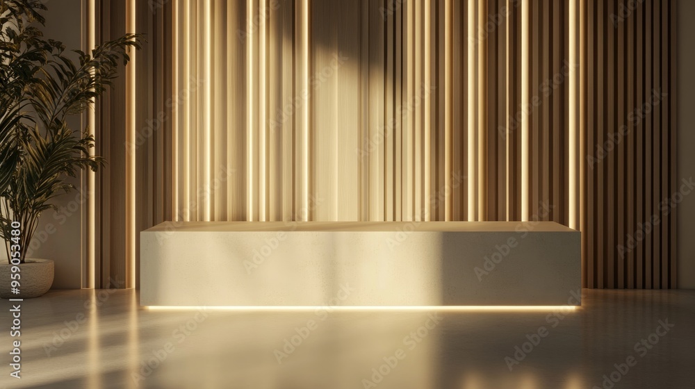 Poster Podium backdrop featuring a desk and wall designed for product presentation 3D rendering