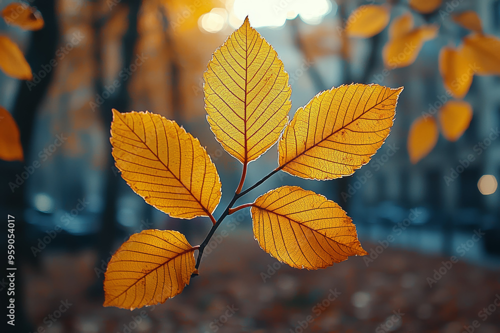 Sticker Leaves rustling softly in a light breeze on a quiet autumn day. Concept of nature's soothing sounds and rhythmic movement.