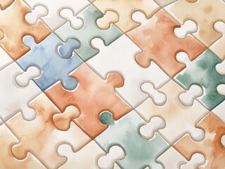 Abstract puzzle background with colorful watercolor pieces.