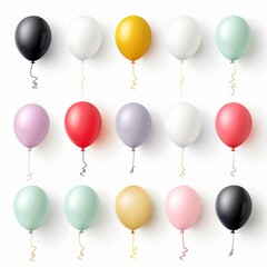 Floating balloons, event decoration element, detailed vector illustration, various hues, isolated on white background