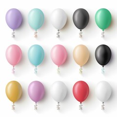 Floating balloons, event decoration element, detailed vector illustration, various hues, isolated on white background