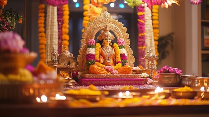 Fototapeta premium Celebrate Durga Puja with stunning decorations that add a festive touch to your abode. From captivating borders to elaborate frames and mesmerizing backgrounds