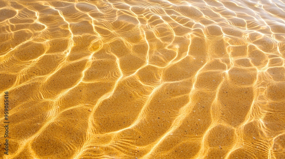 Poster abstract water texture with golden light reflecting on the surface. ripples and waves create a uniqu
