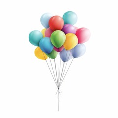 Helium balloons, event decoration element, hand-drawn illustration, multicolored, isolated on white background