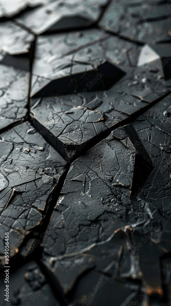 Poster futuristic high tech triangular block structure with 3d triangle tile pattern on dark background - m