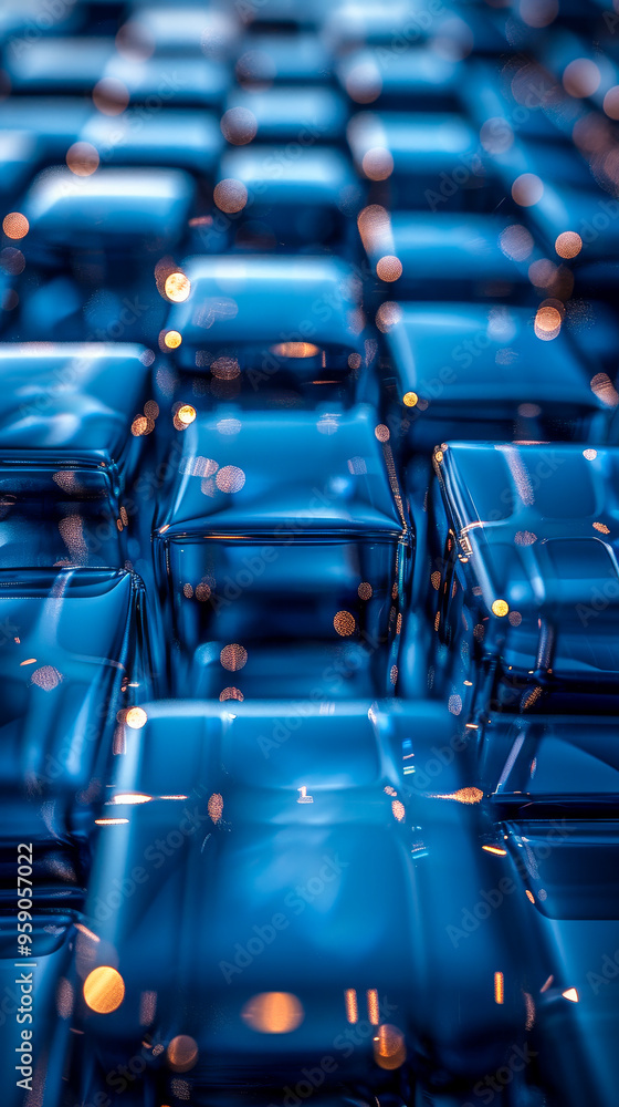 Poster perfectly aligned glossy blue 3d cubes render, modern tech concept wallpaper, high-resolution abstra