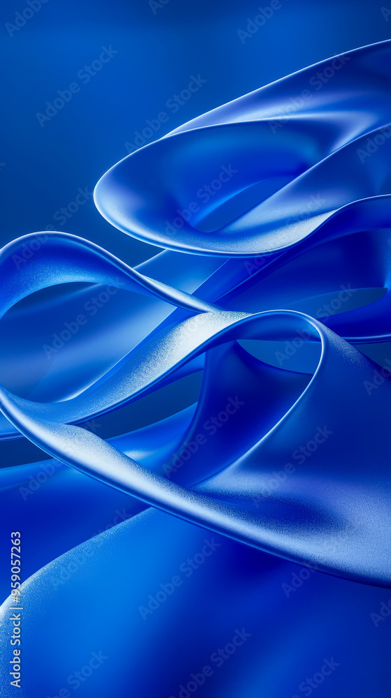 Poster dynamic curvy blue surfaces in modern abstract 3d rendering - high-quality background for digital ar