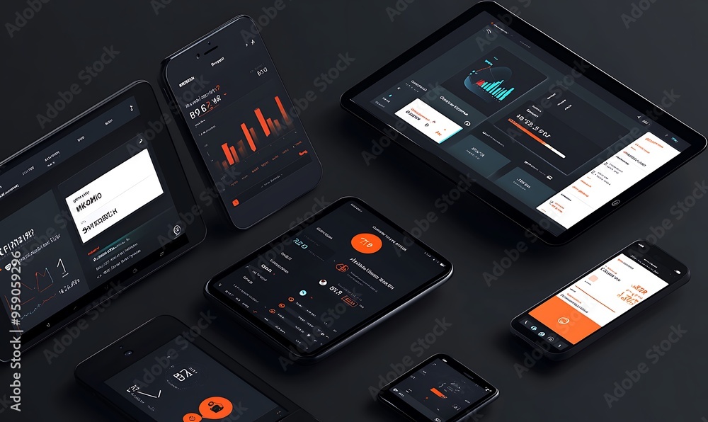 Aufkleber modern smartphone and tablet devices with data visualizations