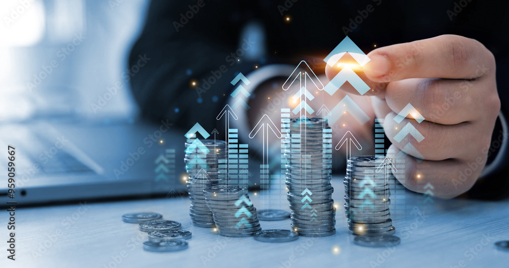 Poster money business financial graph diagram of coin. financial growth data or investment market profit ba
