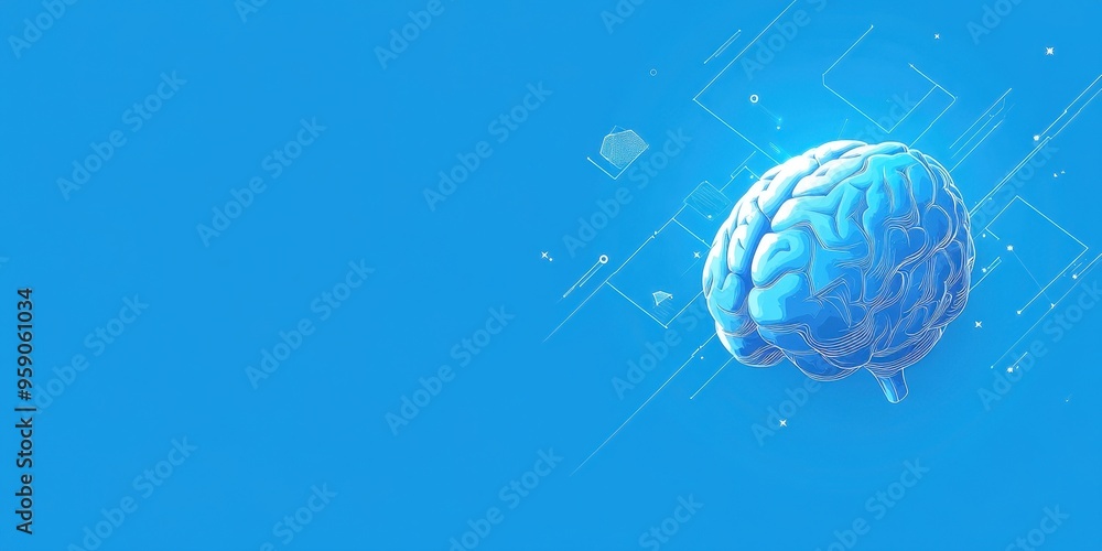Aufkleber artificial intelligence and something futuristic with the brain on a blue background technology digi