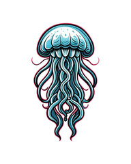 Vector illustration of a blue jellyfish with long, flowing tentacles.