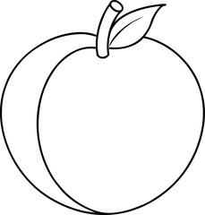 Simple Black and White Outline of A Peach with Leaf and Stem for Coloring Pages