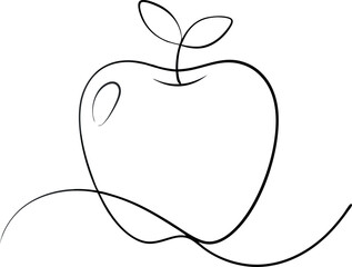 Minimalist Line Drawing of an Apple with Leaves on White Background Symbolizing Simplicity and Freshness