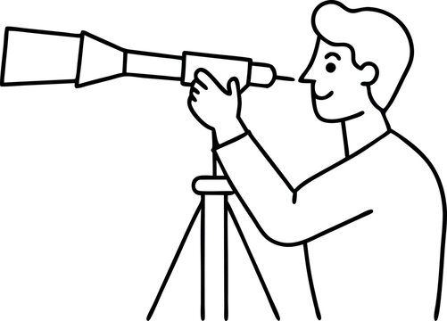 recommend clip art: Simple Line Art Illustration of a Man Using a Telescope for Stargazing on a Clear Night