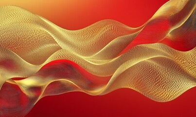 Abstract Background of Wavy Golden and Red Lines