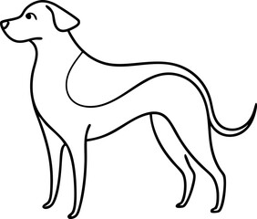 Minimalist Line Art Drawing of a Dog in a Standing Pose on a White Background