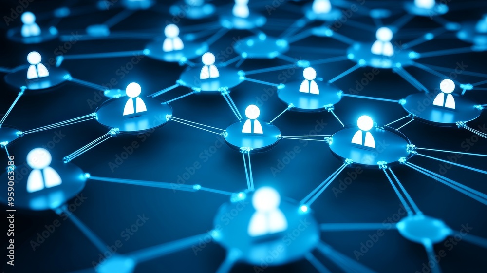 Poster abstract network of connected users in a digital environment, symbolizing communication and online i
