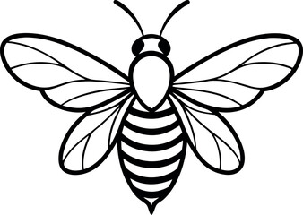 Stylized Black And White Bee Illustration With Detailed Wings And Stripes For Nature And Insect Related Designs