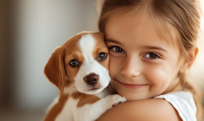 Heartwarming Moment: Girl Hugging a Puppy with Love and Affection