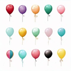 Party balloons, festive element, hand-drawn illustration, vivid and colorful, isolated on white background