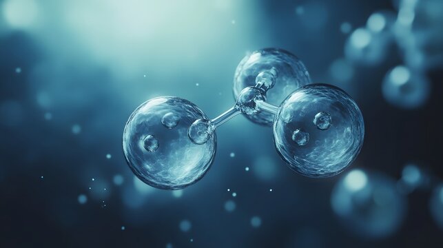Oxygen Molecule: A pair of oxygen atoms forming an O2 molecule, connected by a double bond, floating in a blue-tinted space with a sense of movement. 

