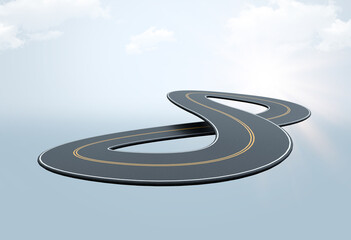 3D road and sky 3d floating road and land image manipulation design sunny sky highway concept speed tour and transport