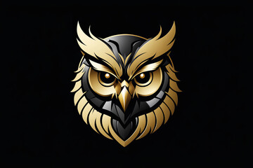 Close-up of a golden owl's face with sharp eyes against a black background.