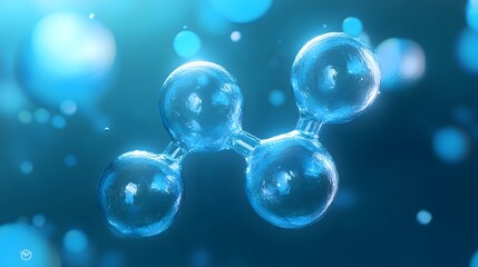 Oxygen Molecule: A pair of oxygen atoms forming an O2 molecule, connected by a double bond, floating in a blue-tinted space with a sense of movement. 
