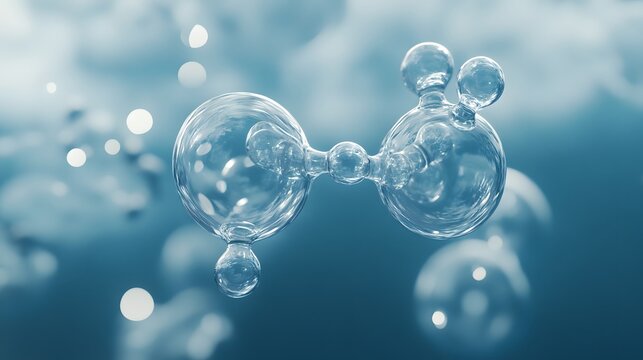 Oxygen Molecule: A pair of oxygen atoms forming an O2 molecule, connected by a double bond, floating in a blue-tinted space with a sense of movement. 
