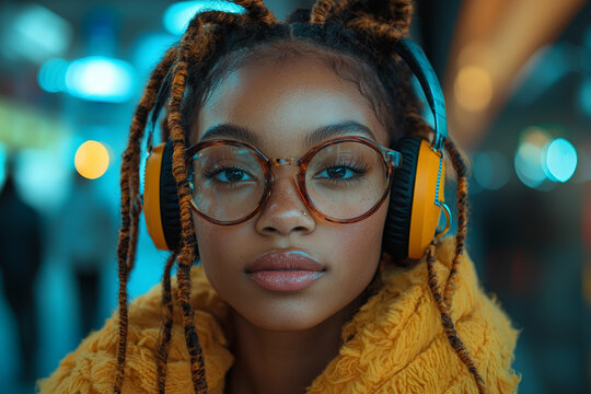 A young person curating a playlist on a music streaming service, reflecting the personalized media consumption of Gen Z. Concept of digital curation and music culture.