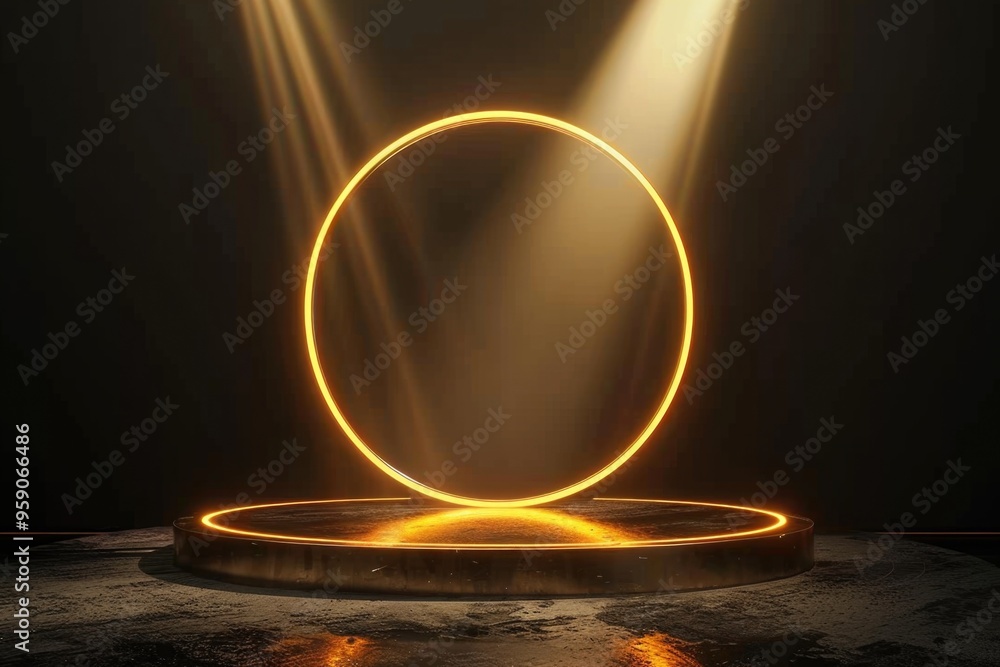 Poster A single circular light illuminates a dark room with no visible sources of lighting