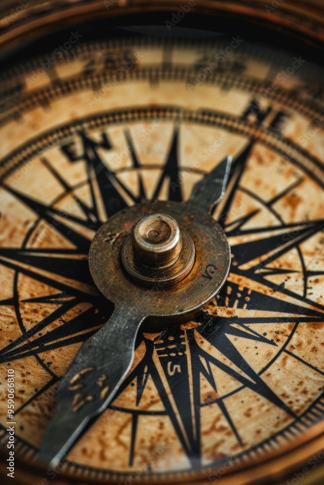 Poster A close-up of a clock featuring a compass, great for time-related or navigation-themed projects
