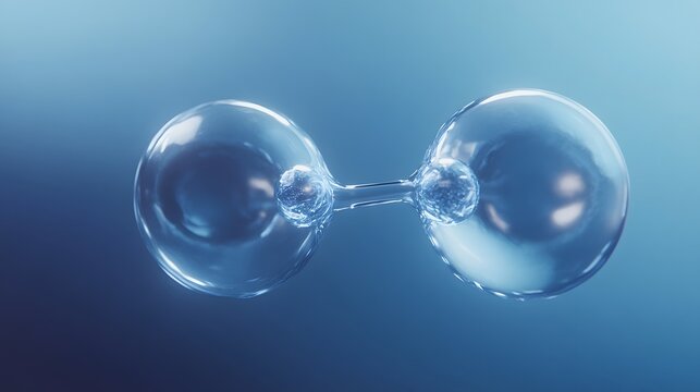 Oxygen Molecule: A pair of oxygen atoms forming an O2 molecule, connected by a double bond, floating in a blue-tinted space with a sense of movement. 
