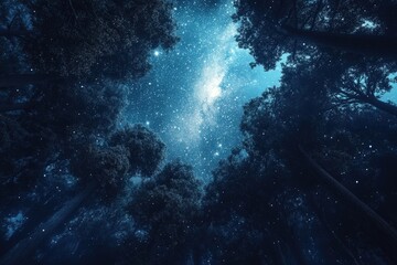 Fototapeta premium Night sky with stars and trees.