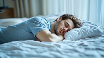 young man in pajamas sleeping on his bed