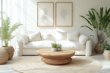 Bright Living Room with White Sofa and Minimalist Decor