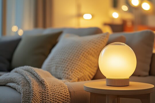 Modern Living Room Close-up with Glass Table Lamp