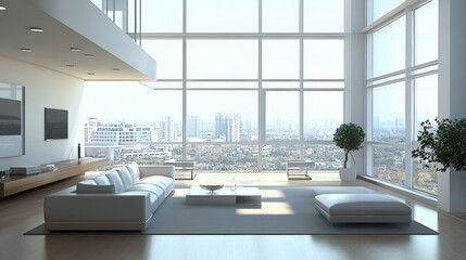 Fototapeta premium Modern living room with city view.