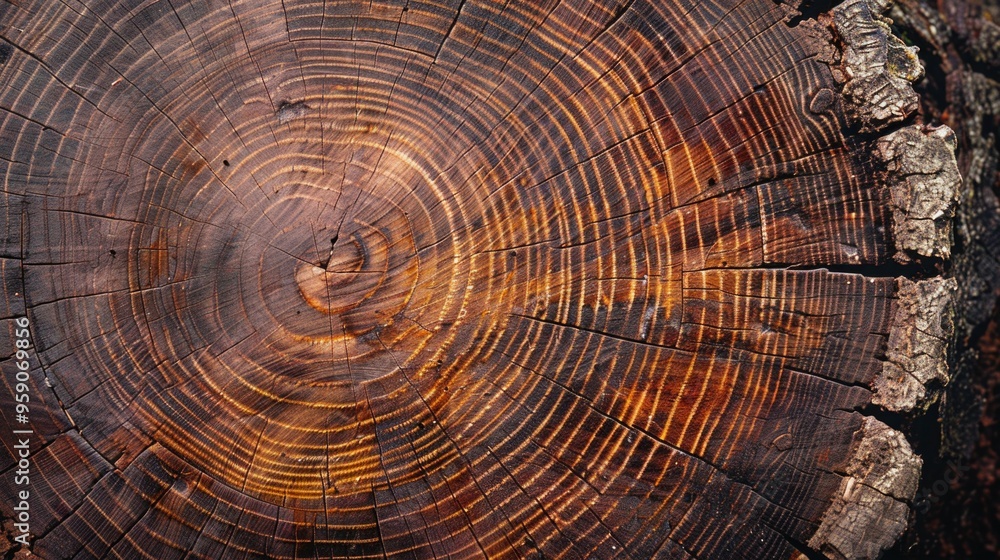 Poster a detailed view of a tree trunk showing its growth rings