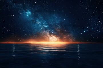 Milky Way over calm water with stars.