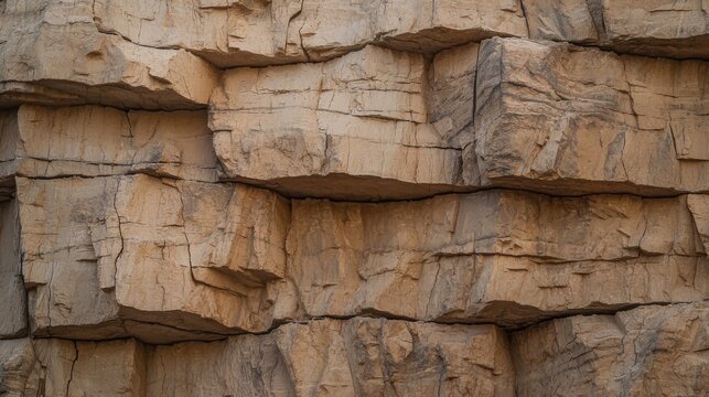 Close-up of rough, textured rock face with layered, brown and gray tones.