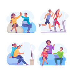 Good Company with Man and Woman Friend Together Vector Illustration Set