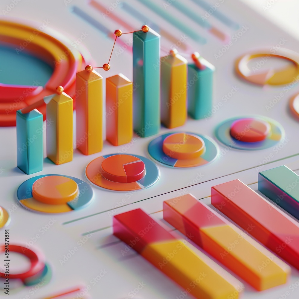 Aufkleber colorful 3d charts and graphs on a white background, representing data and analysis.