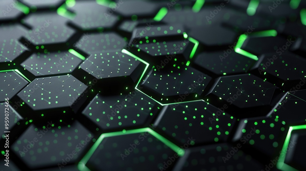 Poster Close-up shot of a computer keyboard with green lights, suitable for technology and digital concepts