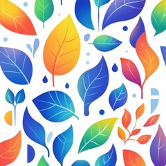 Obraz premium Colorful leaves and raindrops in a seamless pattern, perfect for background, fabric, or wallpaper.