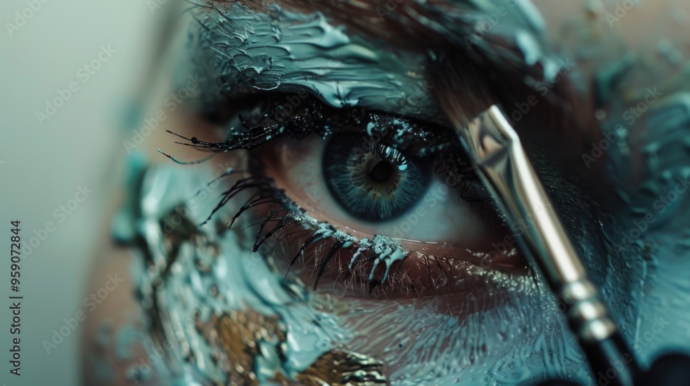 Poster close-up of a person's face with colorful paint, possible creative or artistic use
