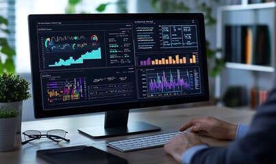 Man Analyzing Financial Data on Computer Monitor