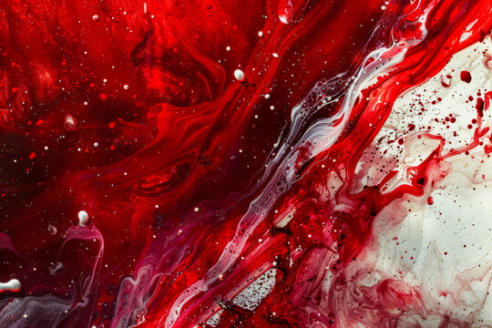 Vivid red abstract paint swirls
