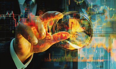 Hand Holding a Glass Orb with Abstract Cityscape and Data Visualization